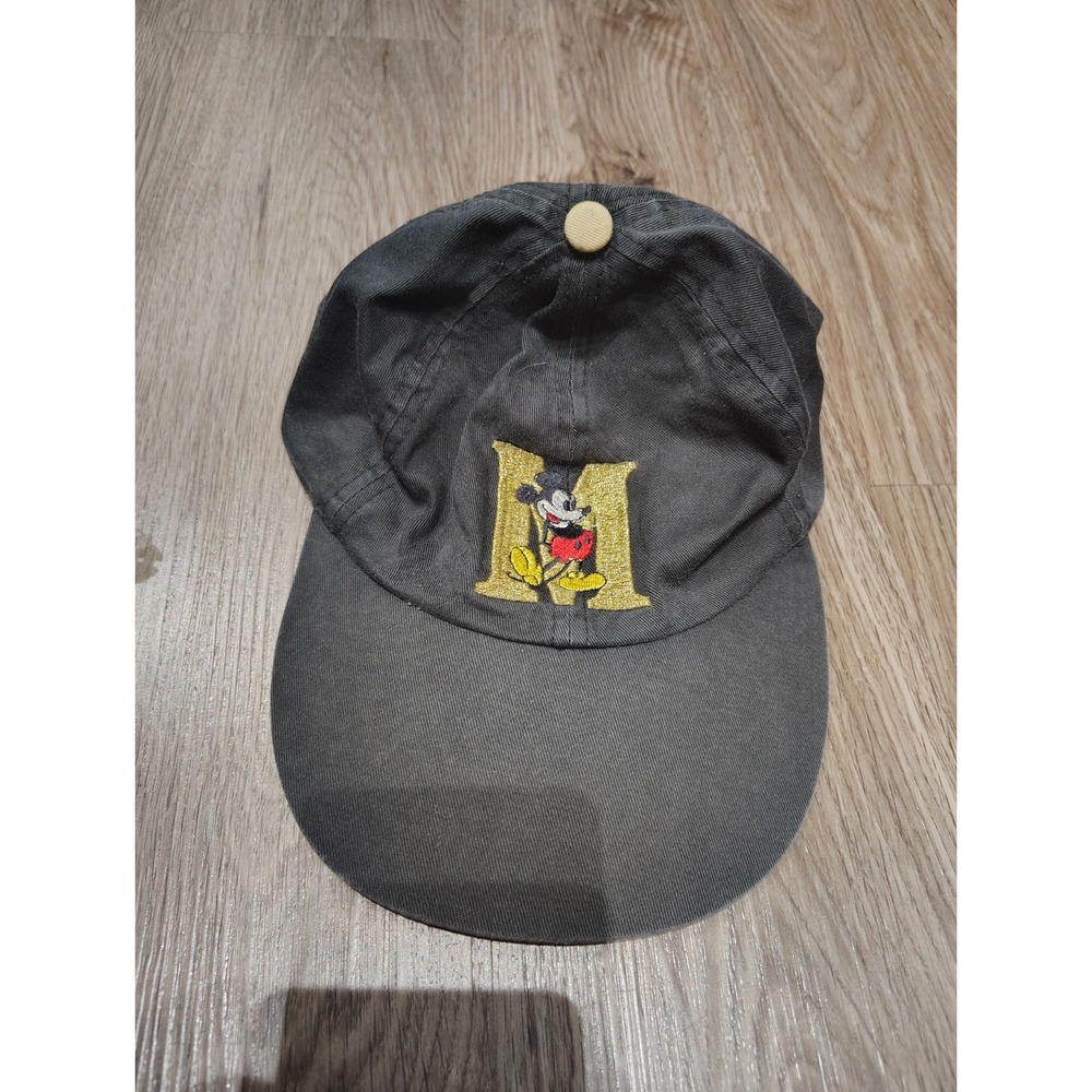 Vintage Disney Mickey Mouse M Cap Hat Black Gold Embroidered